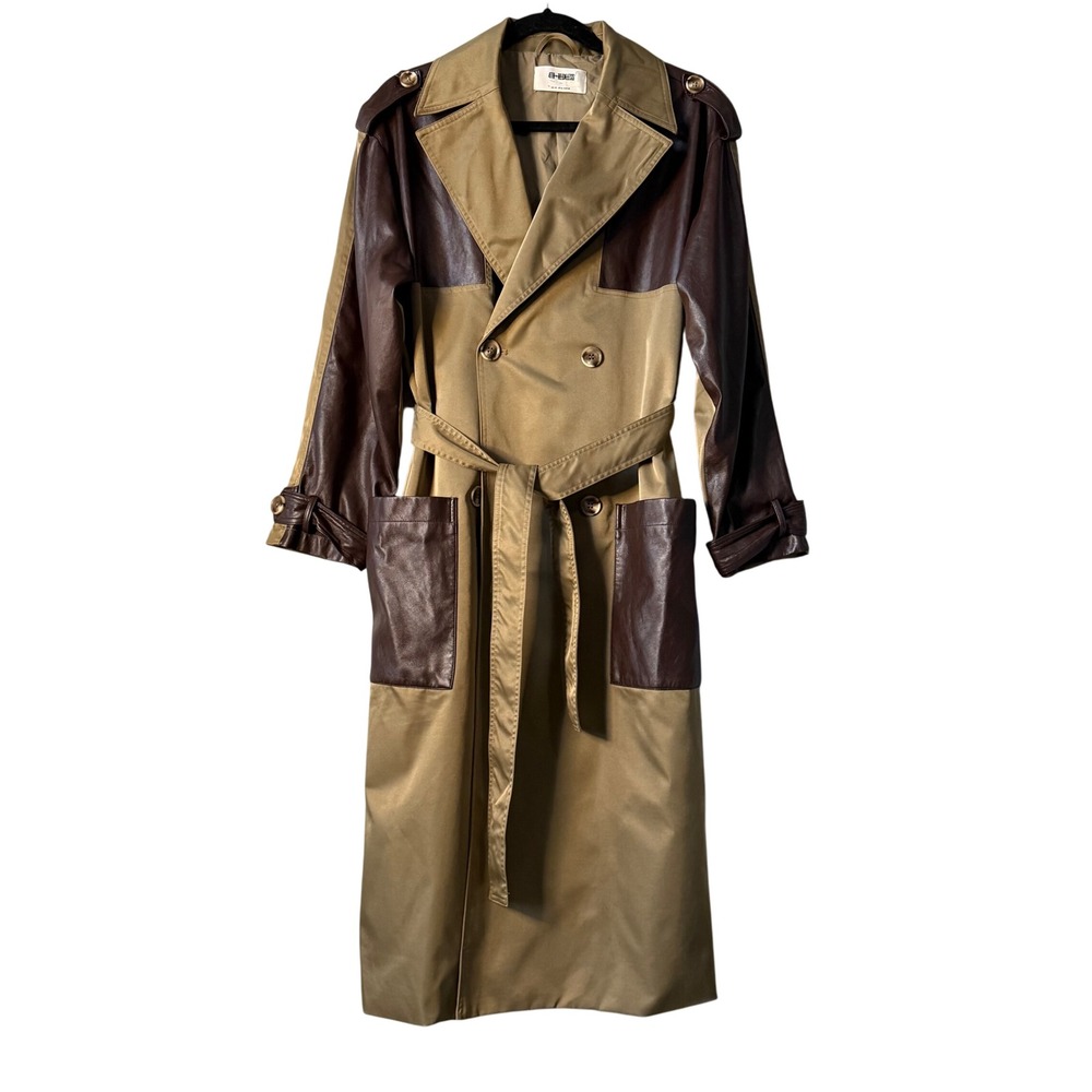 Elegant Two-Tone Trench Coat in Brown and Tan - Picture 9 of 9